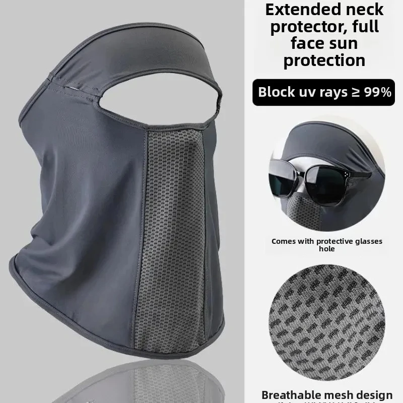 

Солнцезащитная маска для лица Gini Ice Silk с отверстием для очков Летняя спортивная вушная шнур Защита шеи Анти-УФ-фас вуаль для активного отдыха