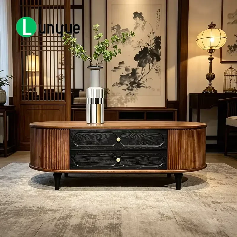 Modern Solid Wood Coffee Table with Storage Drawers Eco Friendly Design for Living Room Hospital Hotel Furniture