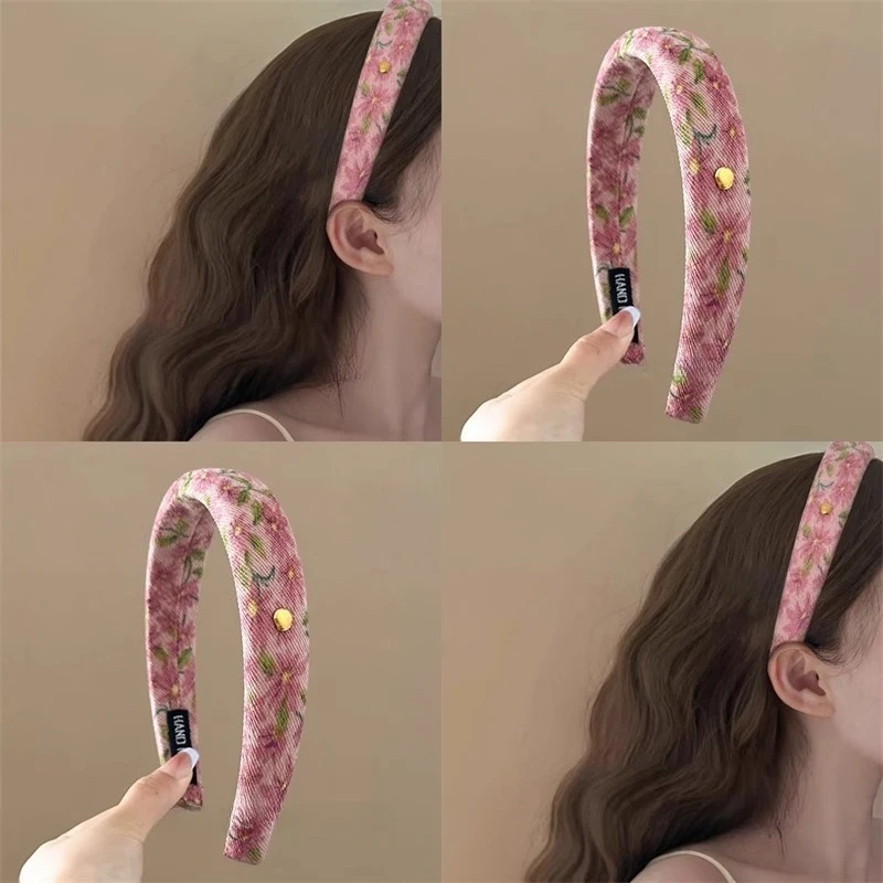 

LTT idyllic floral headband retro sponge wide edge headband temperament high cranial top hairpin