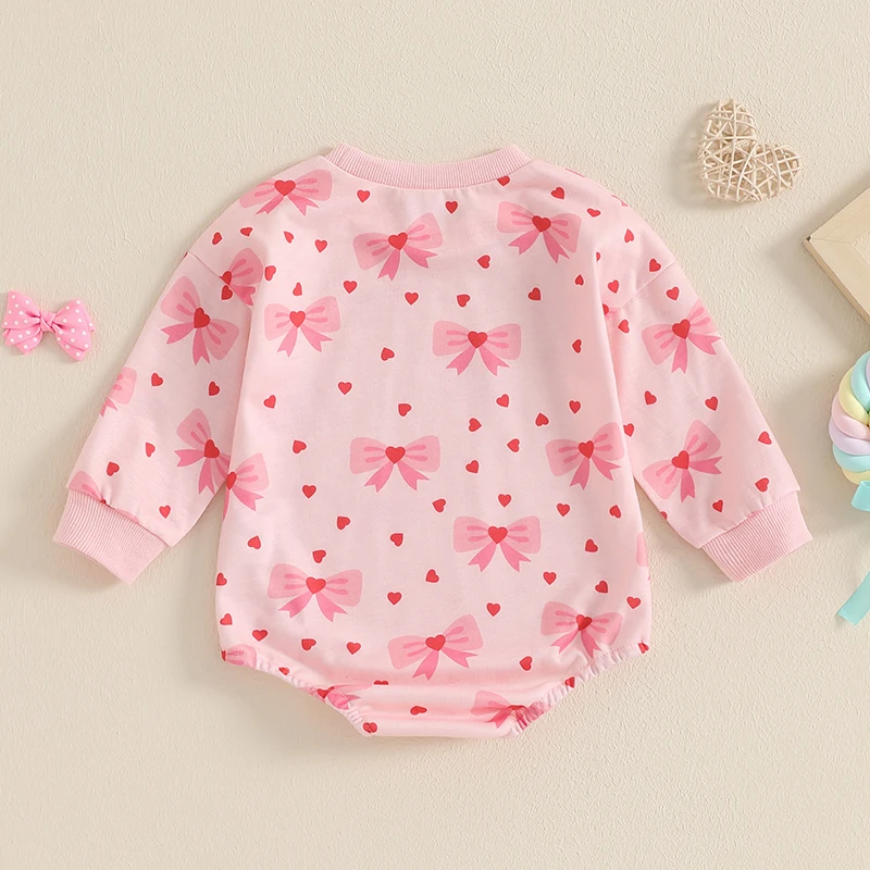Bebê meninas moletons macacão roupas do dia dos namorados coração arco impressão manga longa primavera bodysuits macacões