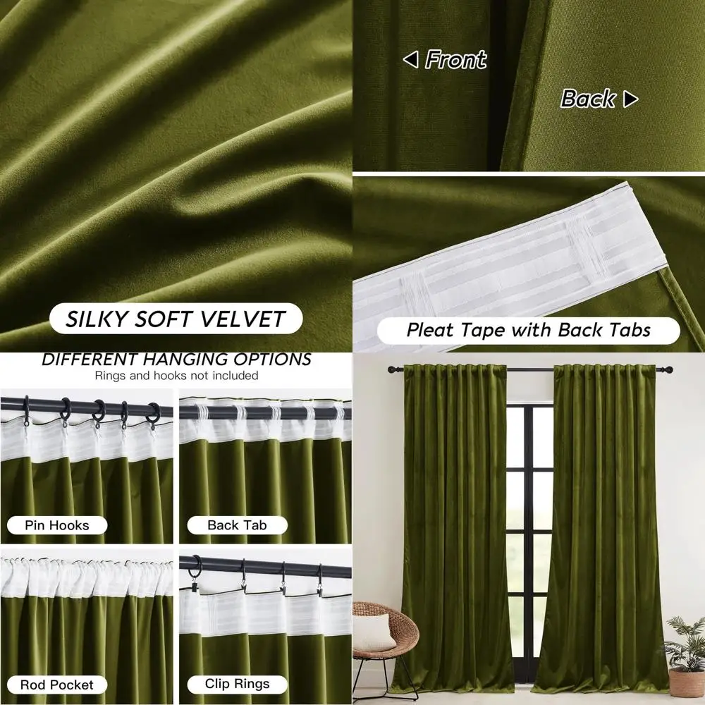 

Luxurious Soft Velvet Curtains, 90 Length, Spring-Summer Patio Door Window Drapes, 52 W x 90 L, Set of 2 Panels