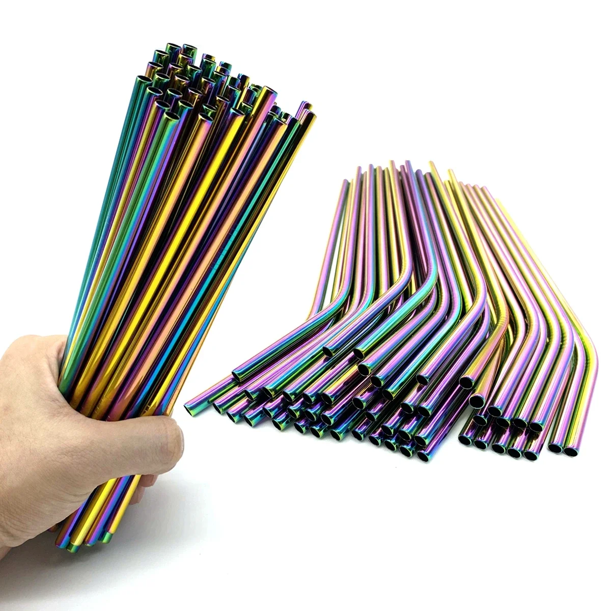 Pailles en métal réutilisables en acier inoxydable 100, 304 pièces, colorées, écologiques, pour boisson, bar, fête, accessoire