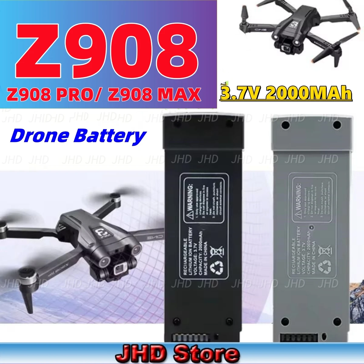 JHD-Bateria Original Z908 PRO Drone, 3.7V, 2000mAh, Z908 PRO MAX, Bateria RC, Atacado