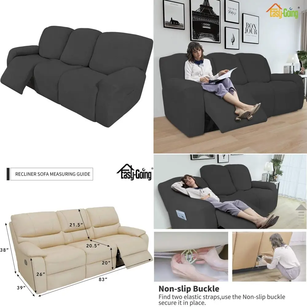 

Эластичный чехол для дивана с откидной спинкой из 8 частей, эластичное дно, жаккардовая ткань из спандекса, темно-серый с маленькими клетками, мебель Pr