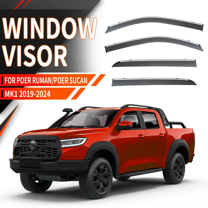 

For GWM Poer Ruman Sucan 2019+ Plastic Window Visor Vent Shades Sun Rain Deflector Guard 4PCS/SE For GWM Poer Ruman Sucan 2019+