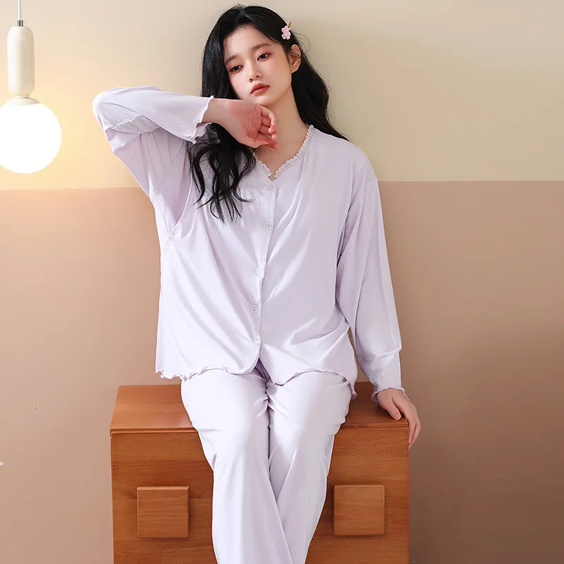

Pregnant Women Breastfeeding Pajamas Autumn Winter Modal Postpartum Thick Confinement Sleepwear Maternal Nightgown