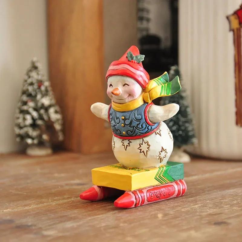 

Painted Wood-like Crafts Carved Snowman Figurines Holiday Decor Christmas Gifts Home Decorations Living Room Ornaments