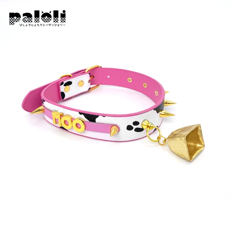 Paloli Sexy Cow Choker Collar PU Leather Cow Print Choker Bell Metal Studs Slave Cosplay Costume BDSM Bondage collana per le donne