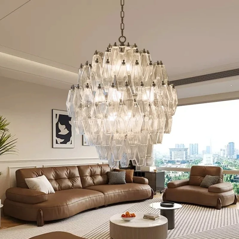 

Moden Stainless Steel LED Chandelier Rhombus Glass Hanging Lamps European Bedroom Living Room Restaurant Kitchen Pendant Lights