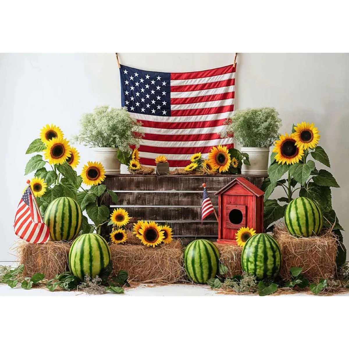 

Allenjoy Sunflower Watermelon Patriotic Backdrop