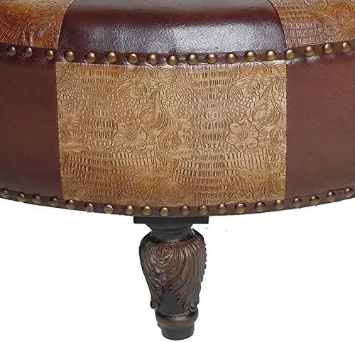 Semicircular Falso couro meia lua otomano, Brown Mix Pattern