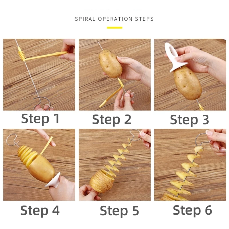2/4/6 Set Rotate Potato Slicer Stainless Steel And Plastic Spiral Potato Slice Cutter DIY Manual Creative Kitchen Gadgets image 6