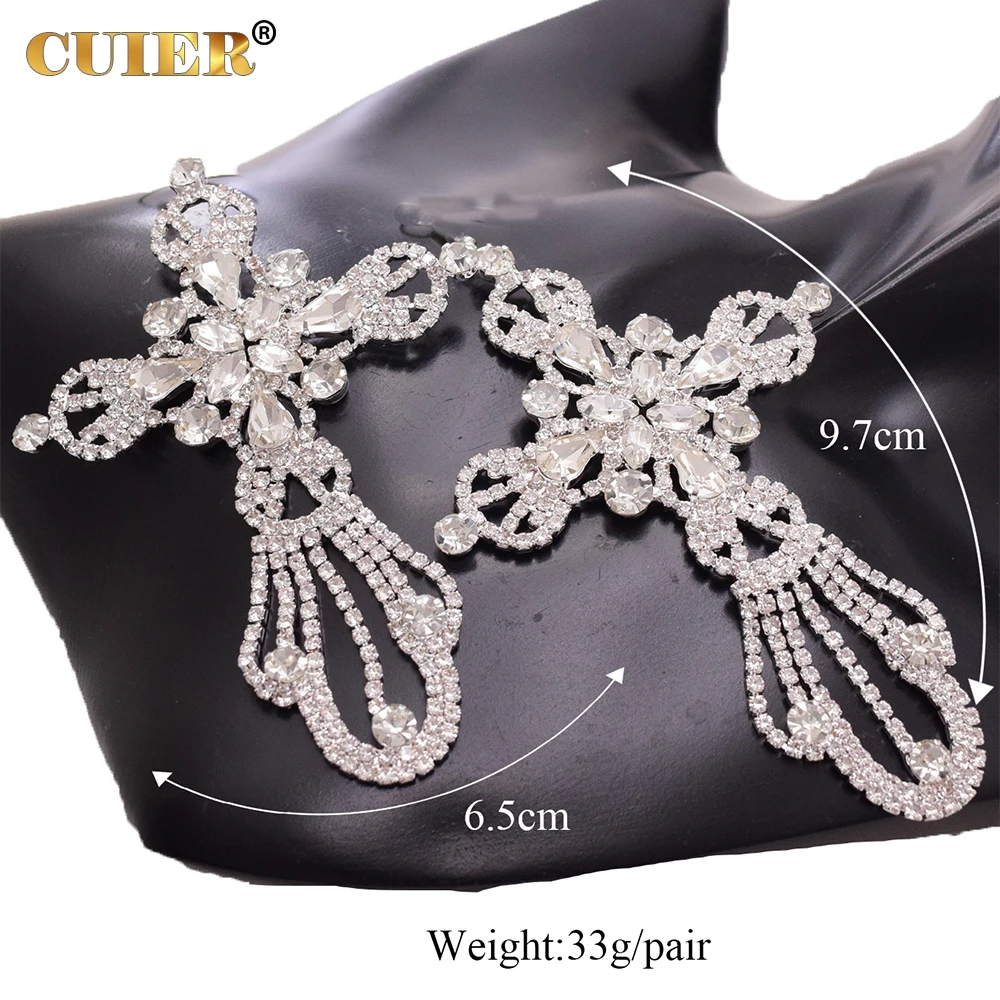 CUIER 9.7CM Exquisite Rhinestone Cross Drop Earring for Women Gift Jewelry Big Size Earrings fro Bridal