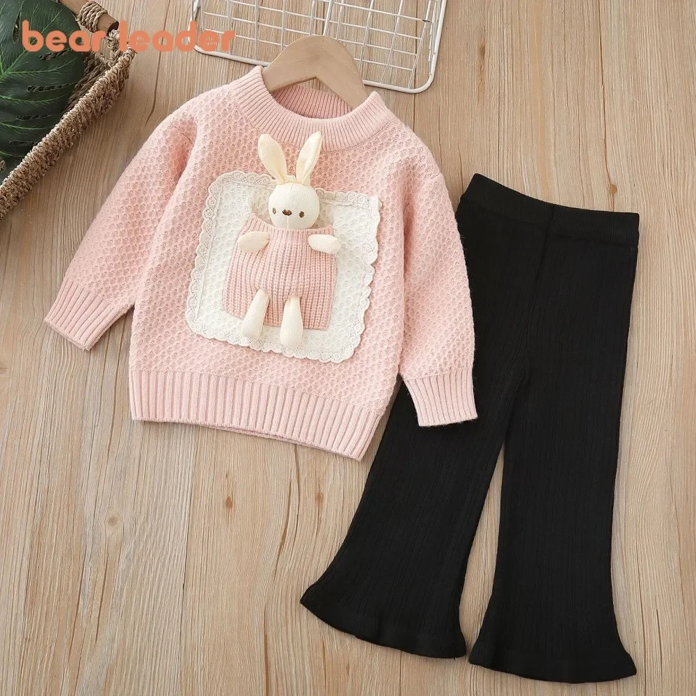 

Bear Leader Korean Clothes Girls Knit Suit Cartoon Rabbit Lace Pullover Sweater+Pants Sets 2-6 Years Autumn Winter Kids Outfits