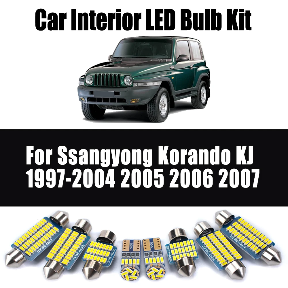 11Pcs Canbus LED Interior Map Dome Trunk License Plate Light Kit For Ssangyong Korando KJ 1997- 2005 2006 2007 Car Reading Bulbs
