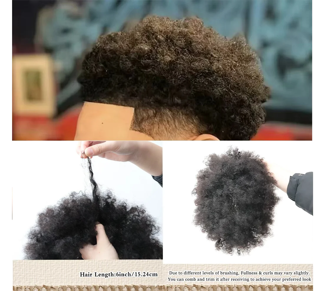 8x10-メンズカーリー人毛ヘアピース、通気性のあるレースベース、薄毛用フルカバー、ソフトナチュラルカール、ナチュラルブラック