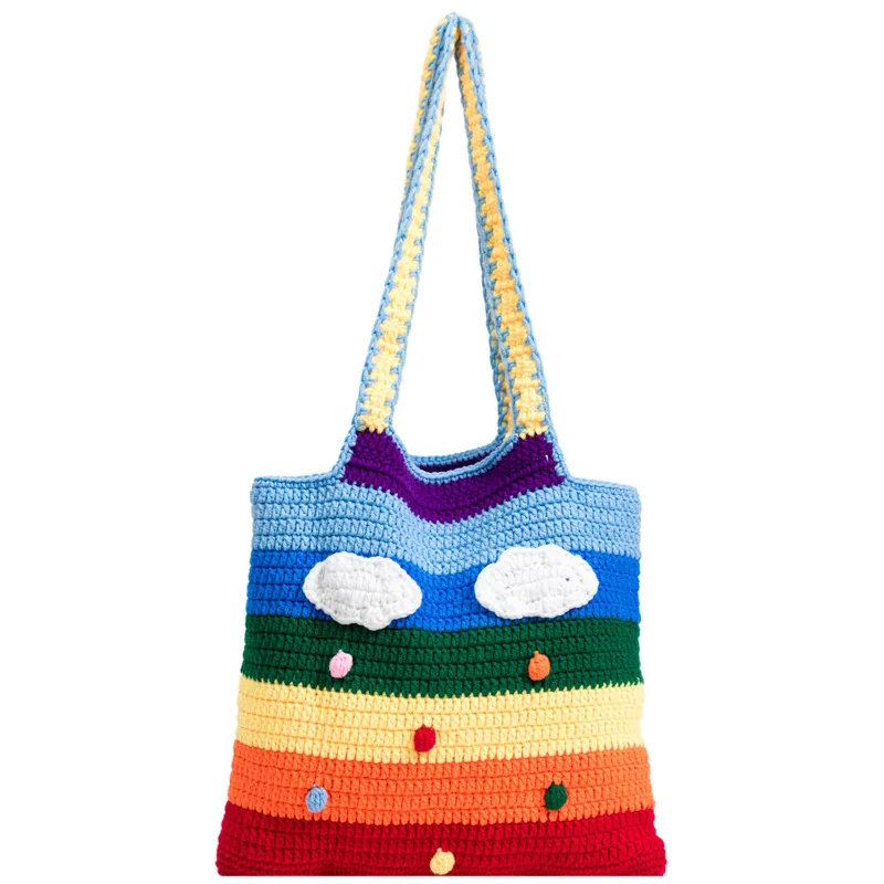 

Single Shoulder Crossbody Bag Zero Wallet Casual and Energetic Versatile Colorful Yarn Rainbow Girl Heart Print, Sweet Knit