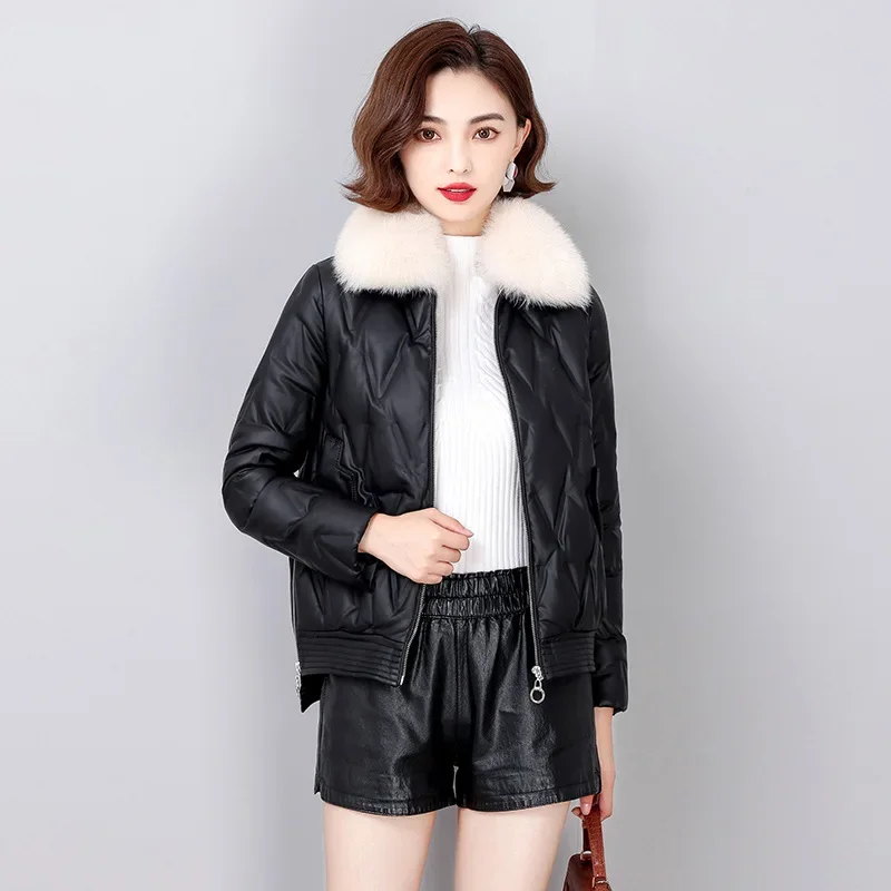 

90% White Duck Down Jacket Women Winter Genuine Leather Jackets for Women 2023 Fox Fur Collar Warm Female Parkas Abrigo Mujer