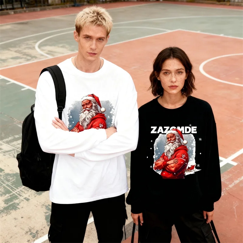 تي شيرت بأكمام طويلة مطبوع عليه سانتا مستوحى من عيد الميلاد القبيح نمط جديد مضحك 100 قطن للحفلات التنكرية وتبادل الهدايا