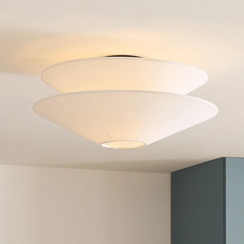 French medieval cream style ceiling light fabric ceiling lamp for Bedroom Living Room restaurant art White round ceiling light