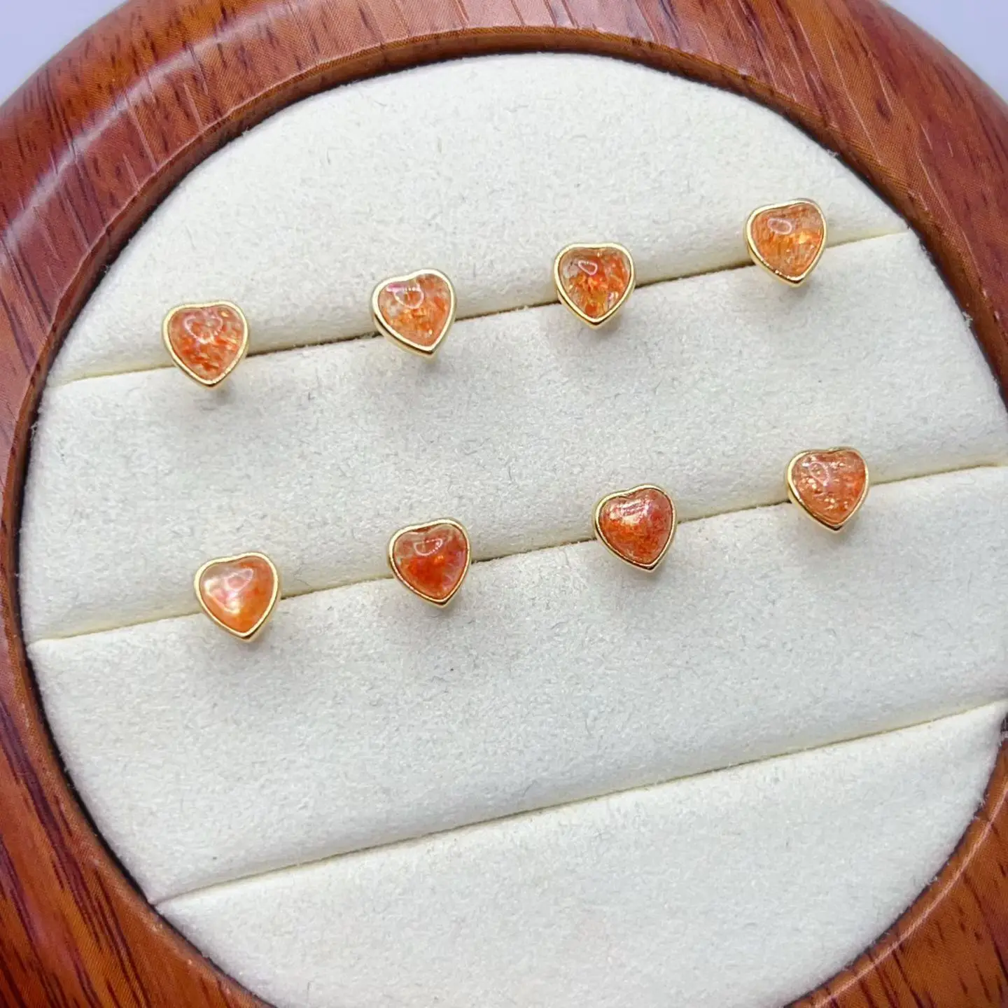 

Certificated 925 Solid Silver Set Natural Sunstone Bezel Ear Stud Heart Cut Yellow Gemstone Simple Earring Anti Allergy Jewelry