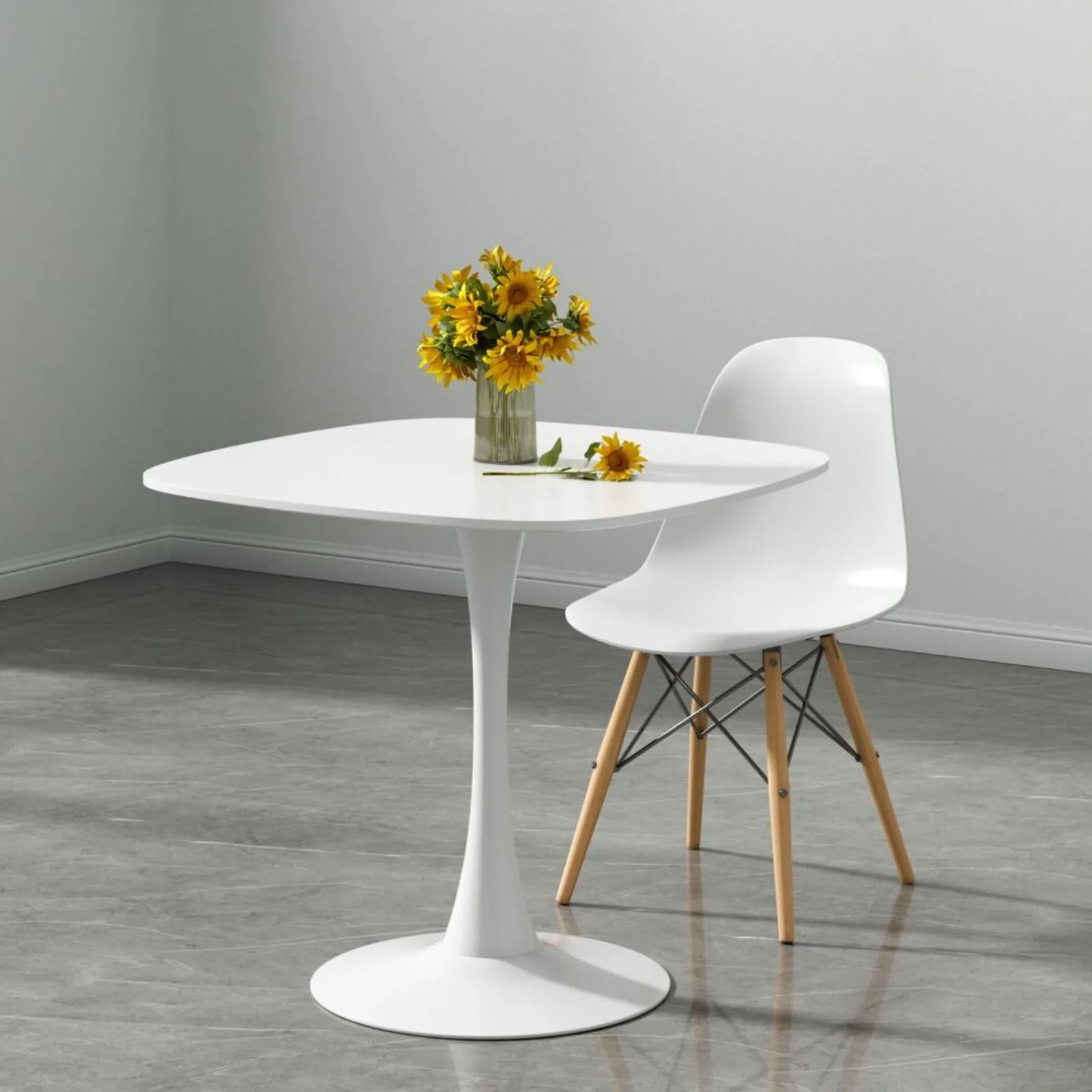 US 32 inch Modern Square Dining Table, White Kitchen Table with Metal Base-