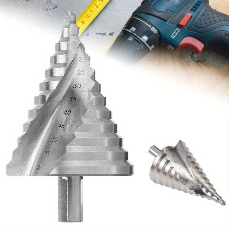 1 Pcs 6-60mm Step Drill Bit, 12.5mm/0.5” Shank 4241 HSS Groove Drill Bit For Wood, Plastic, Thin Metal Sheet