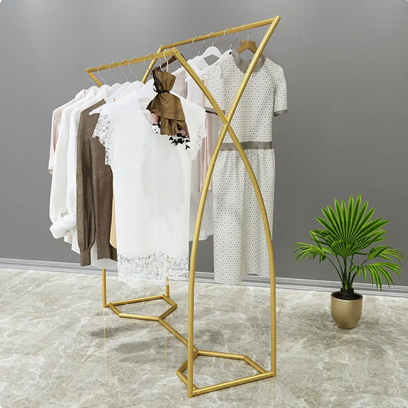 

Island rack in clothing store floor-standing simple clothing store display rack double bent middle shelf parallel bars side