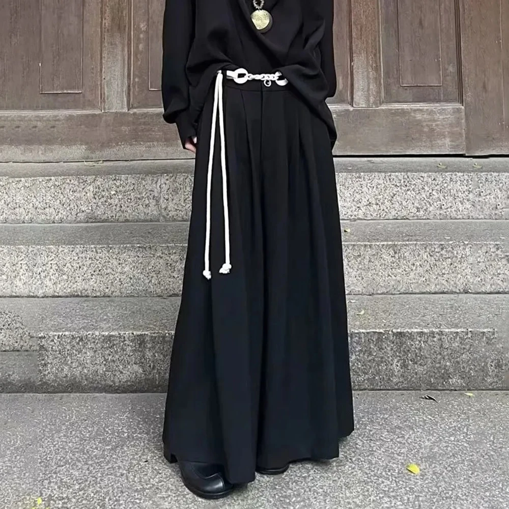 

Summer New Men's Solid Color Wide-Leg Skirt Pants Retro Casual Fashion Trend Street Simple Loose Breathable Oversize Men Bottoms