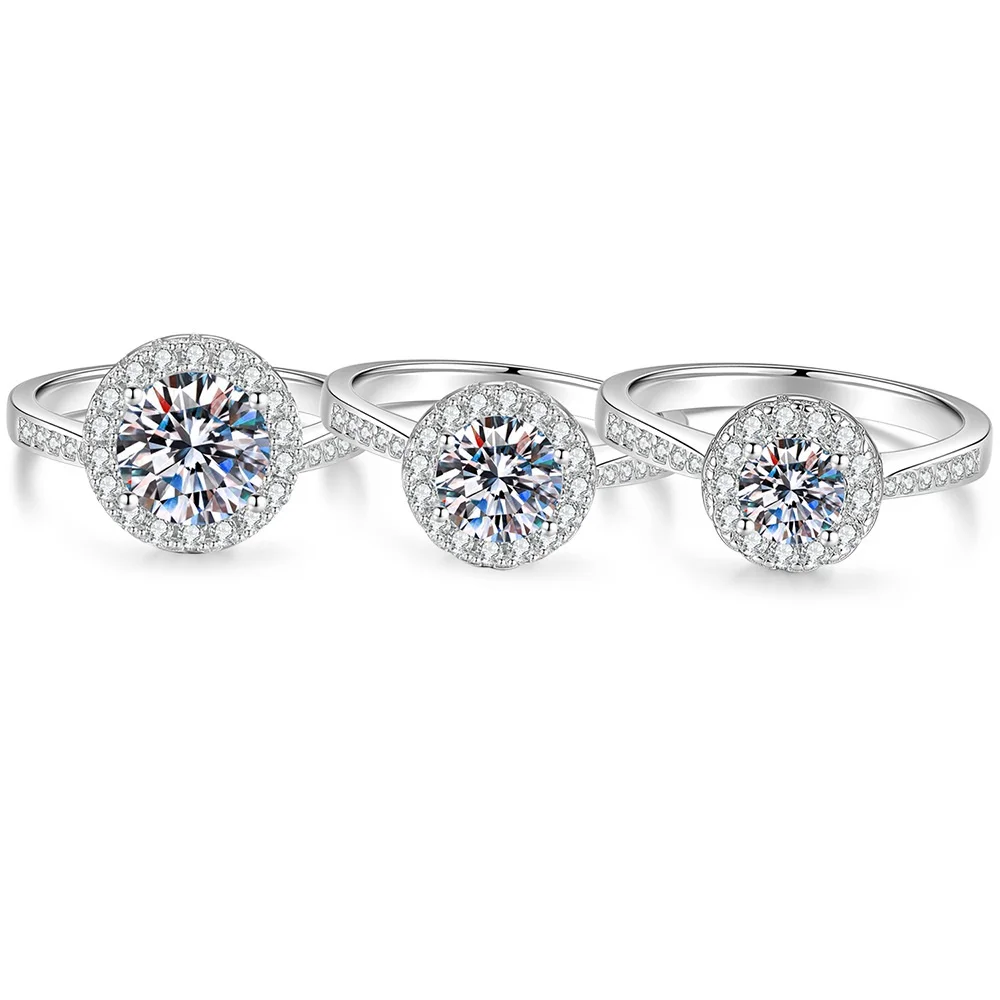 

S925 Sterling Silver Rings D Color 0.5-2CT Moissanite Wedding Ring for Woman Marry Birthday Party Anniversary Jewelry Gift