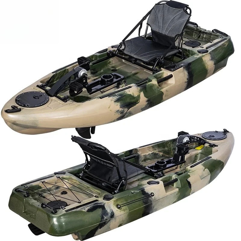 Kayak de pesca de plástico HDPE con pedal de pesca de 8 pies para una sola persona con sistema de transmisión de pedal y silla