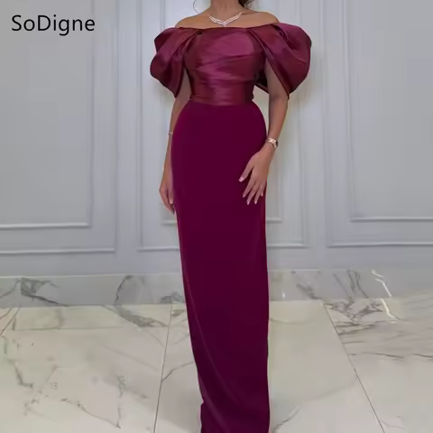 SoDigne Elegant Purple Evening Dresses Pleats Off The Shoulder Sleeveless Party Dress Simple Mermaid Prom Gowns Customized