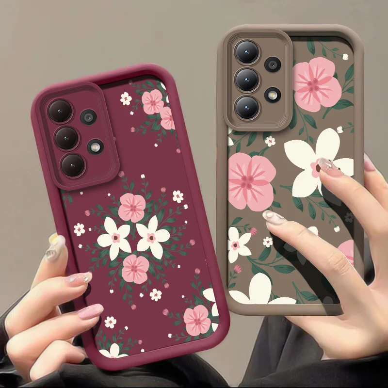 Telefoon Geval Voor Samsung Galaxy A55 A35 A25 A15 A54 A34 A24 A56 A36 A26 A17 A16 A14 A73 A53 A33 A23 A13 A72 Bloem Siliconen Cover