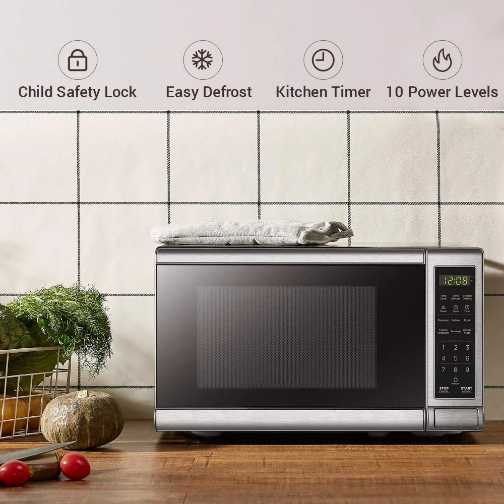 Oven Microwave dengan pintu tombol tekan meja putar, Oven Microwave Digital dan kunci keselamatan anak, Oven Microwave Desktop 0.7 Cu.ft