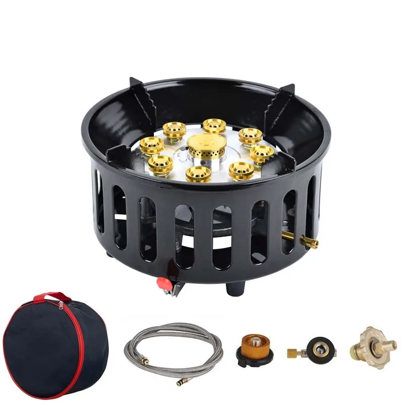 

21000W 9-Core Camping Stove High-Power Strong Fire with Adapter BBQ Burner Cookware Metal Furnace for Outdoor Camping Tourist