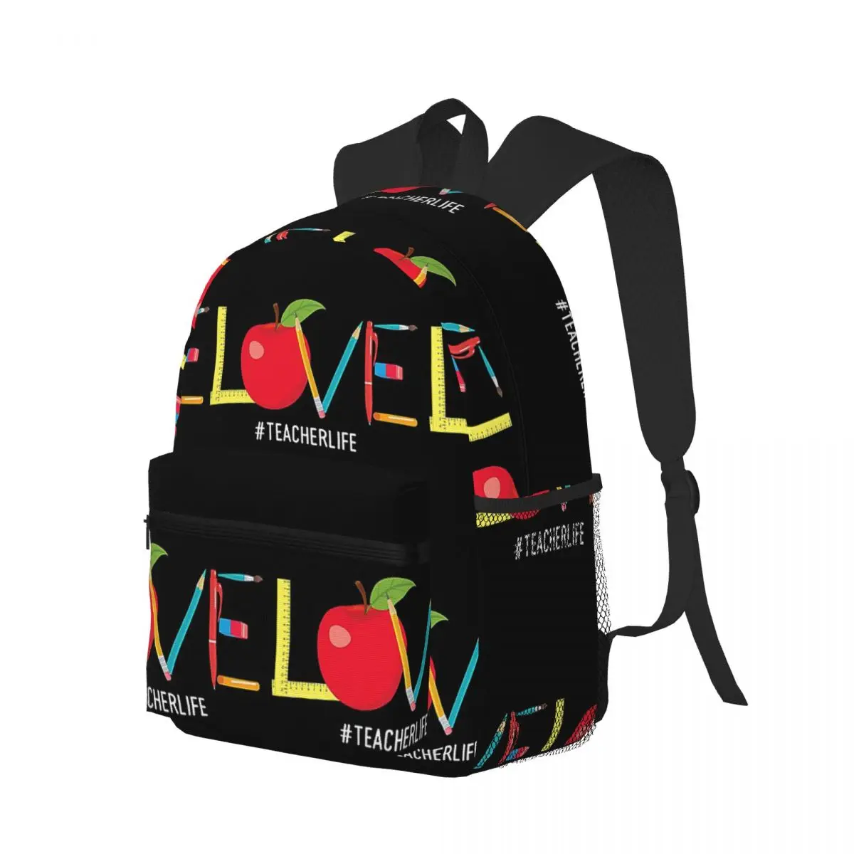 

Love Teacher Life Apple Pencil Student Backpack School Bag Hiking Travel Daypack for Boys Girls Bookbag Shoulder Bags