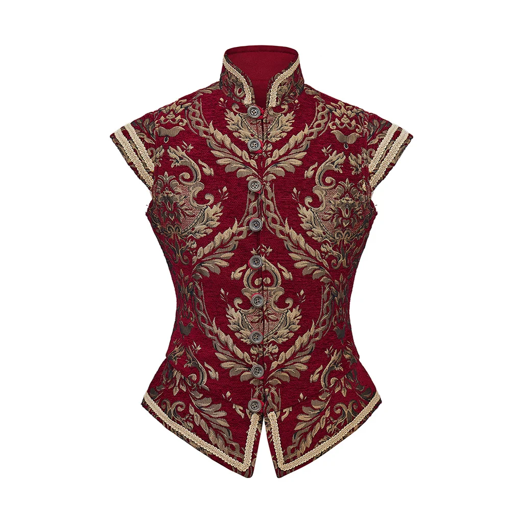 Men Historical Tudor Renaissance Elizabethan Vest Costume Medieval Pirate Colonial Brocade Jerkin Vest Costume