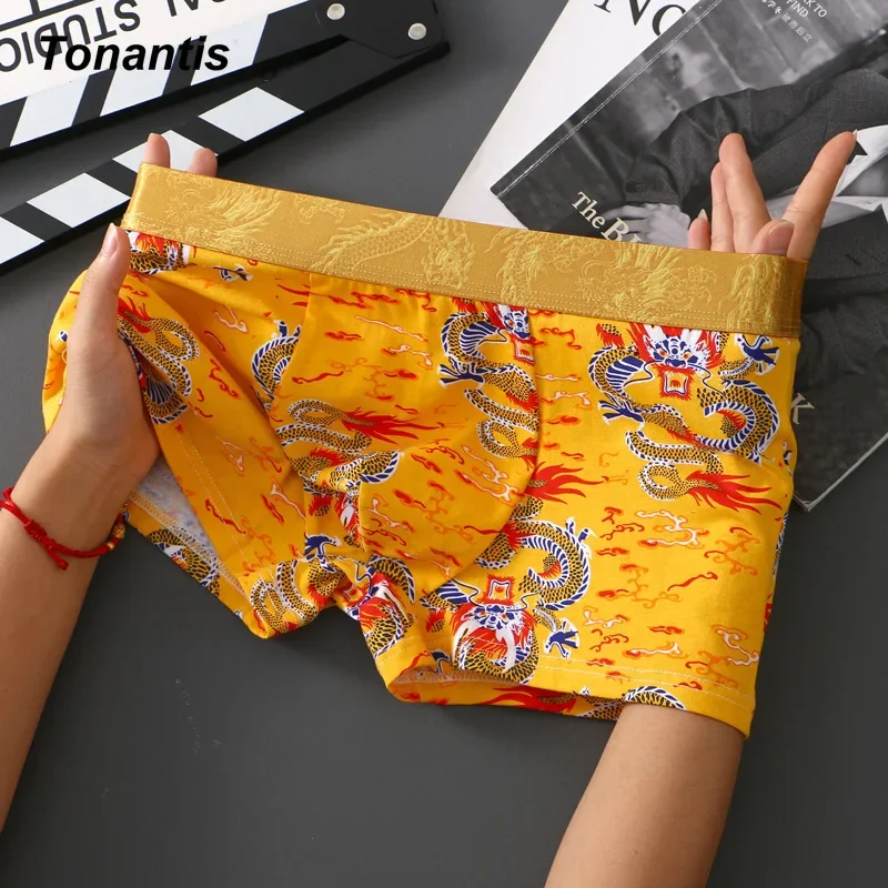 3Pcs/Set Dragon Boxer Men\'s Panties Underpants Cotton Male Comfortable Breathable Man Boxershorts Sexy Underwear For Men M-4XL