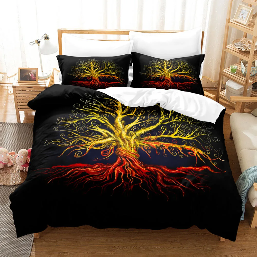Yggdrasil World Tree Runes 3D Bedding Set Single Queen King Size Norse Mythology Bed Linen