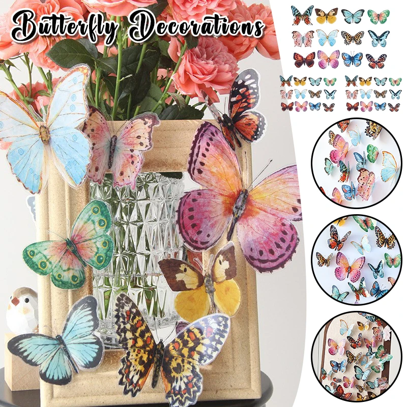 

36 шт. акварельных бабочек для свадебных и праздничных украшений, цветочных букетов ко Дню святого Валентина и реалистичных 3D-украшений в виде бабочек