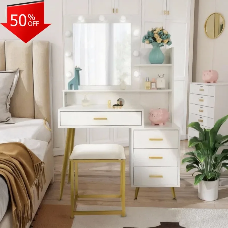 

Makeup Table Organizer Dressing Vanity with Mirror Bedroom Furniture Storage Cabinet Dresser Drawers Guarda Roupa Casal White