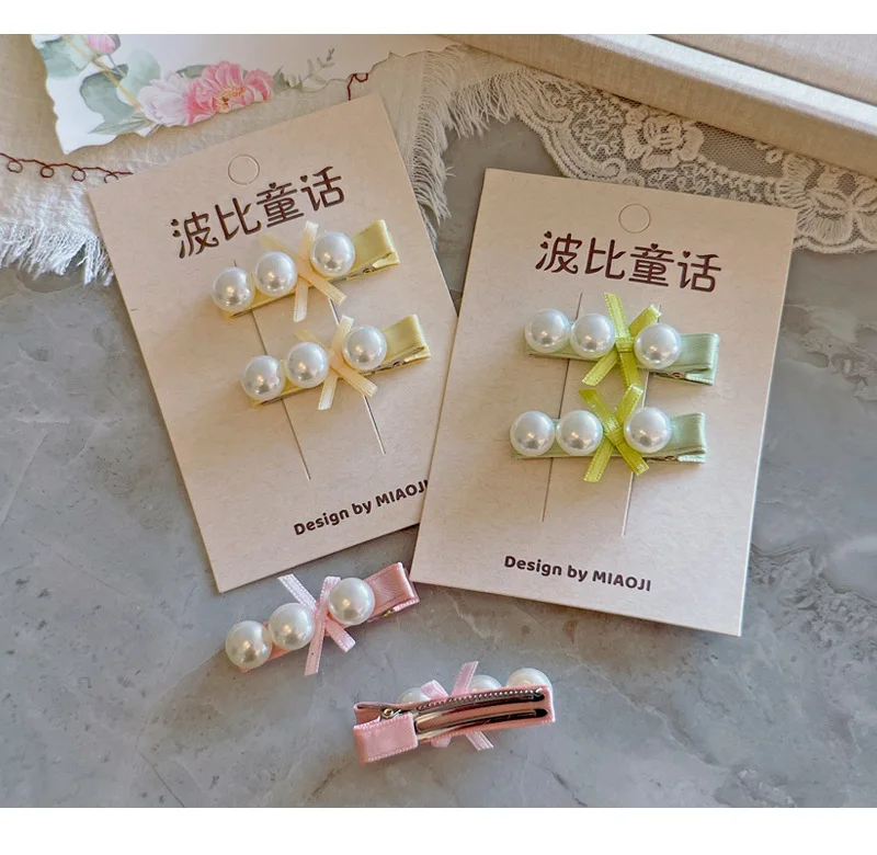 

Korean Style Pearl Bead Bow Duckbill Hair Clips for Girls Cute Side Barrettes Elegant Toddler Hairpin Children Daily Accessory