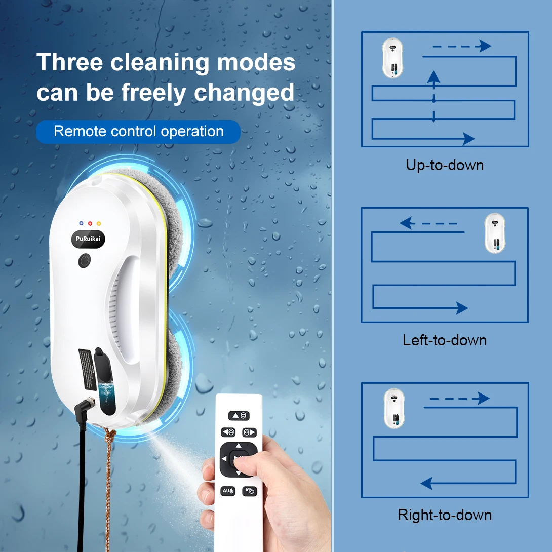 PuRuiKai 2025 Robotic Window Cleaner – AI-Powered Streak-Free for Glass/Patio Doors/Tiles Ultra-Quiet & Remote Control PRK-309