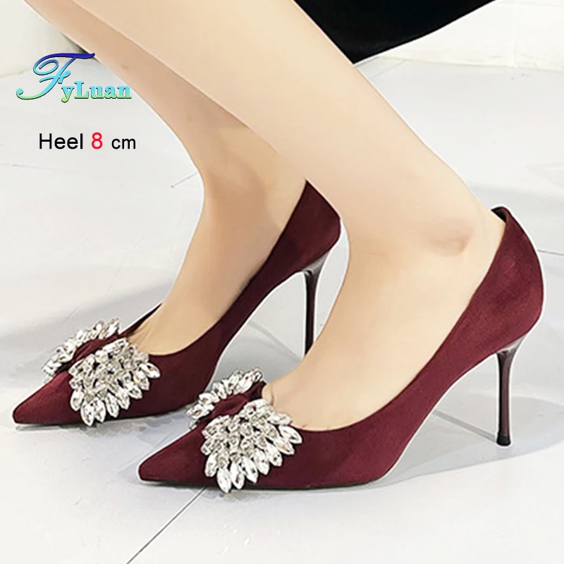 

Черные винно-красные женские туфли на высоком каблуке 6 см 8 см, женские туфли-лодочки со стразами и бантом, туфли-лодочки с острым носком и неглубоким носком на шпильке, банкетные туфли