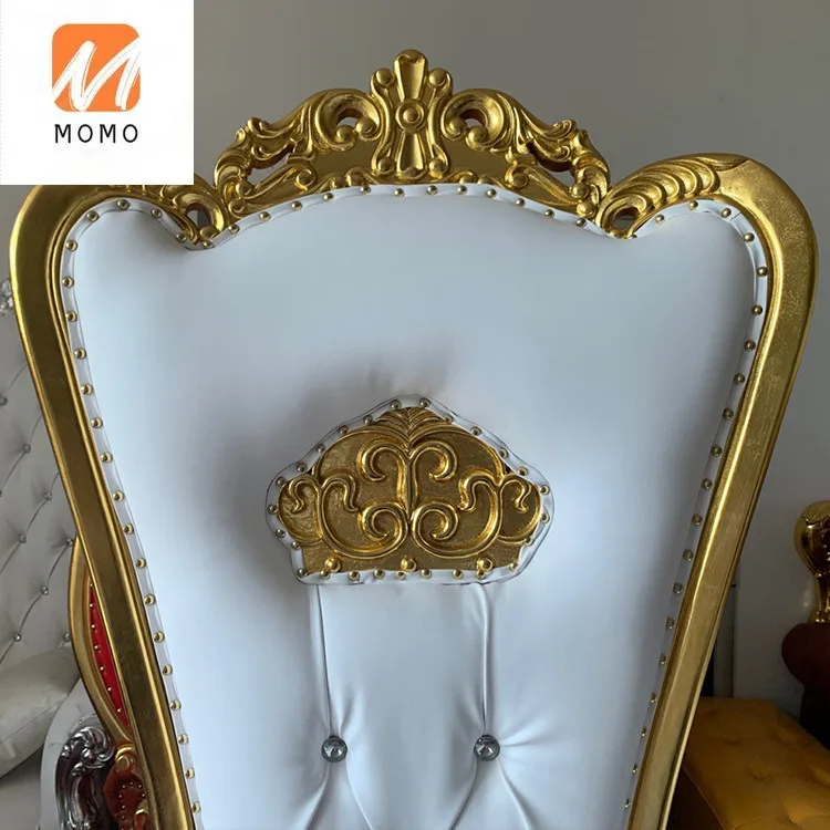 European Cheap Wedding High Back Sofa Gold Luxury Royal Groom And Bride Crown Queen King Throne Chair For Sale