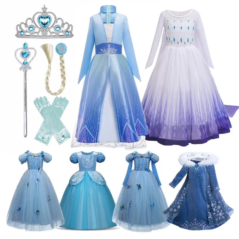 Elsa 2 Dress for Girls Snow Queen Dress Princess Costume Halloween New Year Cosplay Clothing Anna Elsa Dress 4-10T Kids Dresses