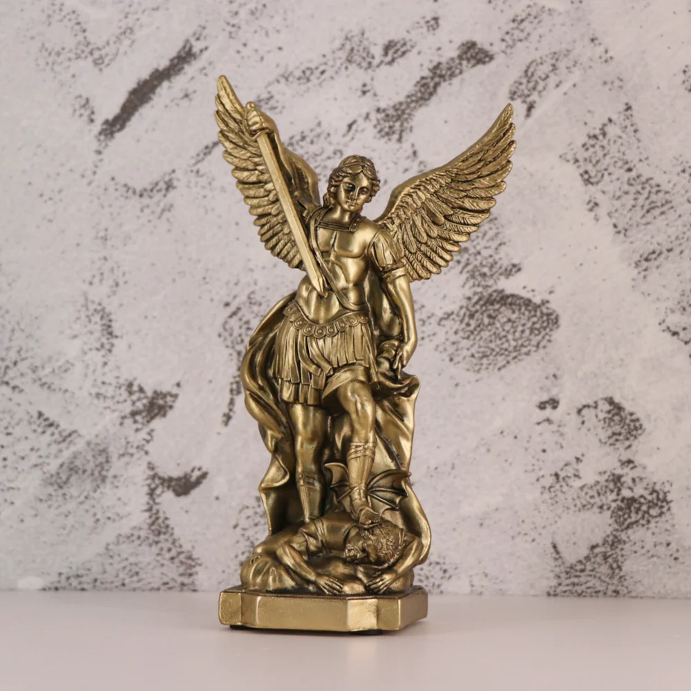 Retro European Angel Statue Saint Angel Michael Sculpture Christian Decorative Resin Crafts Home Living Room Desktop Ornament