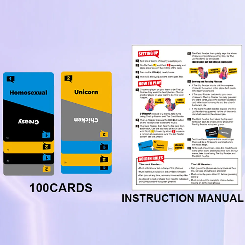 성인을 위한 헤드폰 챌린지 기반의 무검열 입술 읽기 파티 게임