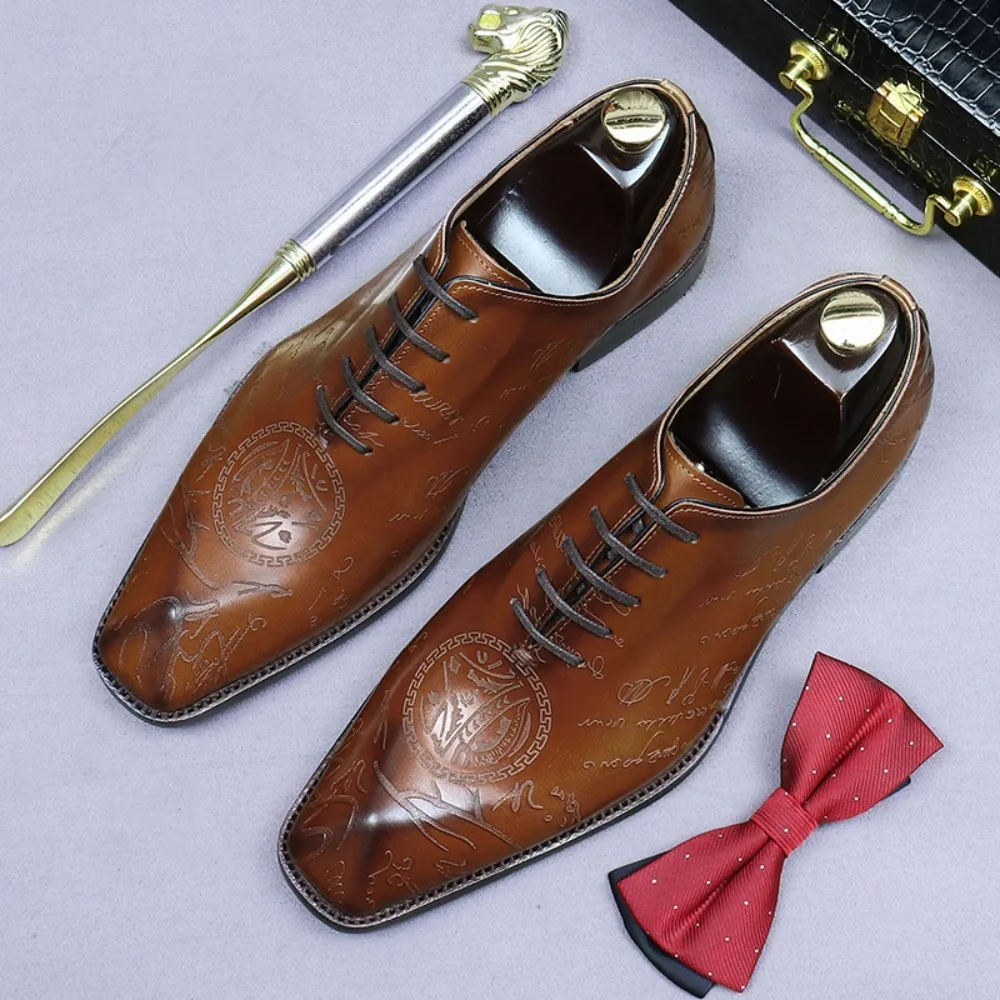 

New Men's Shoes Italian Formal Shoes Oxford Men's Handmade Genuine Leather Laser Carved Business Party Shoes 39-46