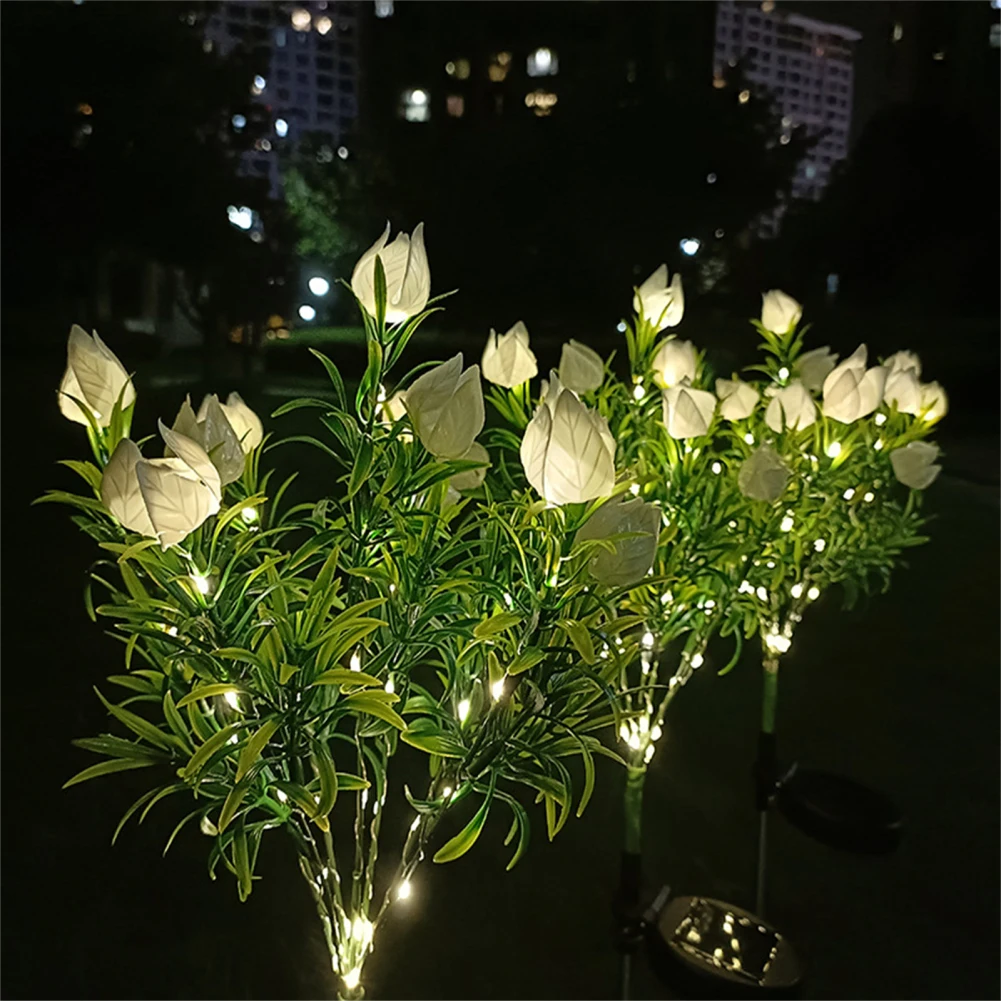 Solar Rechargeable Flower Lights With High-capacity Battery 42LED Waterproof Gardenia Flower Solar Lamp For Garden Backyard Lawn